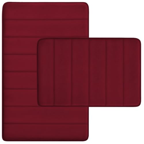 Bathroom Rugs Set 2 Piece Memory Foam Bath Rugs Non-Slip Bath Mat,Washable Room Mats,Absorbent Shaggy Rugs Super Soft Kitchen Mats, Batroom Carpets for Bathroom,Tub,Shower Home Decor（Burgundy）