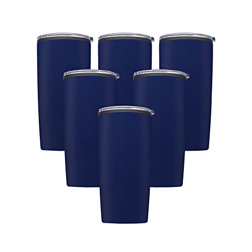 DISCOUNT PROMOS Plastic Tumblers 20 oz. Set of 6, Bulk Pack - With lids, Ice Coffee Tumbler, To Go Cup, Insulated - Blue - color: Blank – Blue