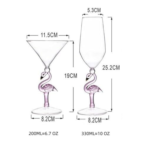 Creative Pink Flamingo Cocktail Martini Goblet Glass Cool Tableware Unique Bar Wine Set (2, 200ML cocktail glass)