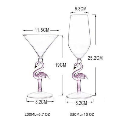 Creative Pink Flamingo Cocktail Martini Goblet Glass Cool Tableware Unique Bar Wine Set (2, 200ML cocktail glass)