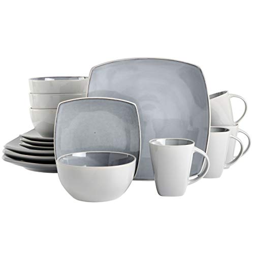 Gibson Elite Soho Lounge Square Reactive Glaze Stoneware Dinnerware Set, Service for 4 (16pc), Light Gray - color: Light Grey (Soho Lounge), size: Service for 4 (16pcs)