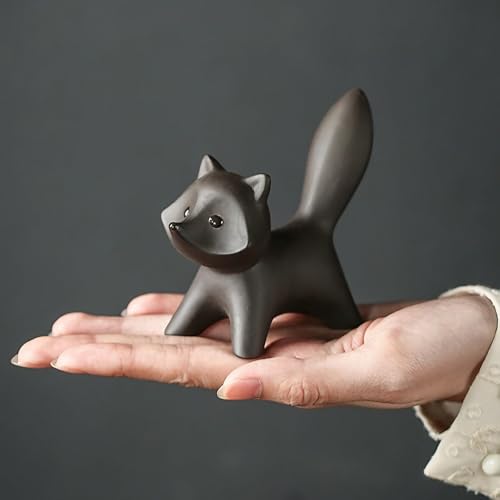 Auerhceram Cute Black Fox Figurines Ceramic Tabletop Decor,Cute Animal Statues Decor for Home Table Office Kitchen Farmhouse