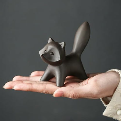 Auerhceram Cute Black Fox Figurines Ceramic Tabletop Decor,Cute Animal Statues Decor for Home Table Office Kitchen Farmhouse