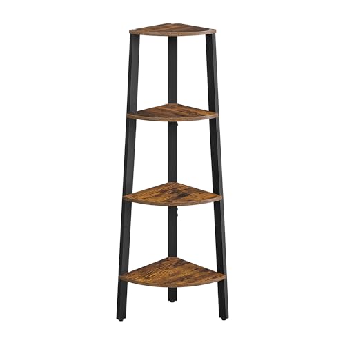 VASAGLE Corner Shelf Stand, 4-Tier Corner Bookshelf, Industrial Ladder Shelf, Plant Stand for Living Room, Office, Kitchen, Rustic Brown and Black ULLS34X - color: Rustic Brown + Black, size: 4 Tiers (13.1"D x 13.1"W), style: Particleboard