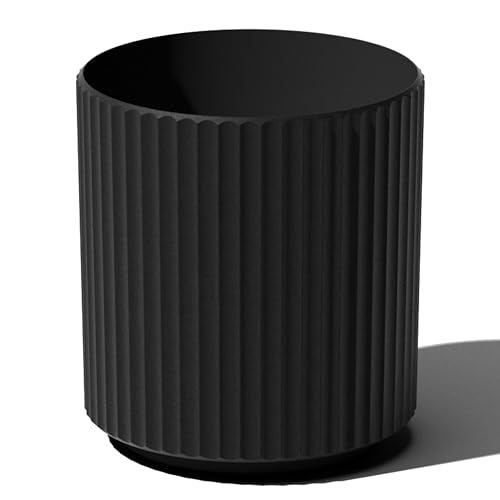 Veradek Demi Series Round Planter for Porch, Patio, Backyard | Durable Plastic-Concrete Material | Modern Décor for Tall Plants, Flowers - color: Black, size: 12 Inch