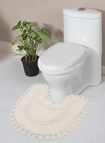 Home Weavers Hampton Crochet Reversible Bathmat 100% Cotton Bathroom Rugs Set, Washable Rug, Extra Soft and Absorbent Bath Rug, Kitchen Mat, Bath Mat Set, Mat Non Slip, 20"x20" Contour, Ivory - color: Ivory, size: 1'8" x 1'8" (Contour)