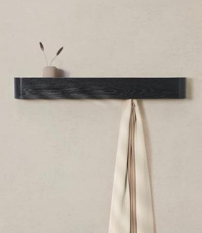Kazai. Wall-Mounted Coat Rack 'Toke' - Modern Design Coat Rack with Hidden Wall Hooks - Solid Wood Veneer Panel Coat Hanger - Oak, Black - color: Oak, Black, size: 8 Hooks