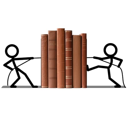 Metal Bookends Tug of War People Bookends Decorative Cute Book Ends for Shelves Bookshelf Home Office Desk Decorative Shelf Stoppers for Books Reading Decor Bookshelf Decor - style: Tug of War Decorative Bookends