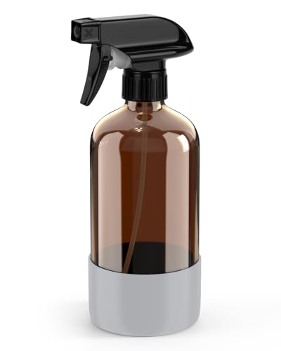 Bontip Amber Glass Spray Bottle, 16 oz with Grey Silicone Sleeve, 1 Pack | Refillable amber glass bottle, With protective silicone sleeve, BPA-free, UV shielding, Great for cleaning solutions,plants - color: Grey, size: 16 Ounces