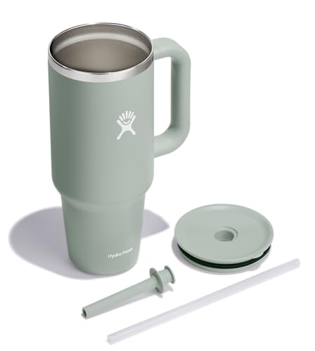 Hydro Flask Travel Tumbler with Handle, Lid and Straw - Insulated Stainless Steel in 40 Oz Agave - color: Agave, size: 40 Ounces