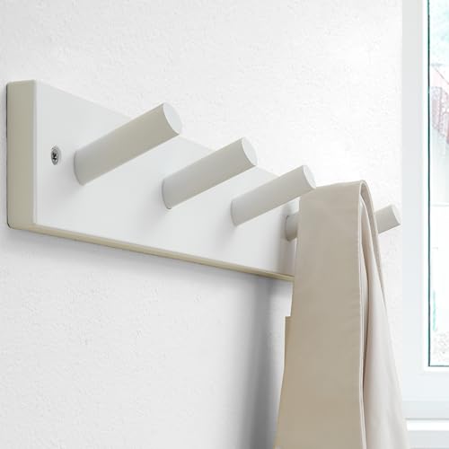 SKOLOO Coat Rack Wall Mount 17 inch, 5 Hooks, Bamboo, Shaker Style, White | Wooden hooks for wall, painted finish, 100-lb cap, entry/bath/bed, hanging backpack coat towel hat, 16" stud spacing - color: White, size: 17 inch
