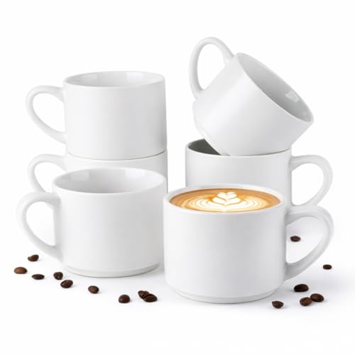 GBhome 14 OZ Coffee Mugs Set of 6, Stackable Matte White Coffee Cups Set | Modern Ceramic Coffee Mugs for Men,Women, Cappuccino/Espresso. Dishwasher&Microwave Safe - color: Matte White