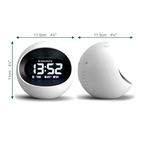 NEWGATE® Centre of the Earth Alarm Clock | Round Retro Digital LCD Clock | White | Ideal for Bedside, Desk or Shelf | Retro Bedroom & Office Accessory - color: White