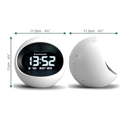 NEWGATE® Centre of the Earth Alarm Clock | Round Retro Digital LCD Clock | White | Ideal for Bedside, Desk or Shelf | Retro Bedroom & Office Accessory - color: White