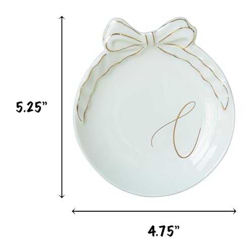 COLLECTIVE HOME Ceramic Jewelry Tray, Monogram Trinket Dish with Bow (C) | Mothers Day Graduation Christmas Birthday Gifts for Women, Bridesmaid Proposal Gifts, Features Real Gold Trim & Gift Box - color: C