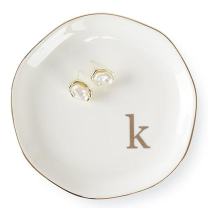 Initials Ring Dish Jewery Tray with Personalized K-Monogrammed Engagement Wedding Gifts for Friends,Sister,Birthday Christmas Gifts for Women,Ceramic White - style: k
