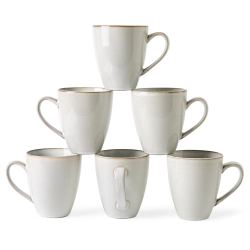 MONITO 17oz Ceramic Coffee Mugs Set of 6, Vintage White Mugs with Handle | Mugs with Gold Rim for Latte,Tea&Cocoa,Dishwasher&Microwave Safe,Reactive Glaze Cups,Ideal Gift for Office and Home Use - color: White