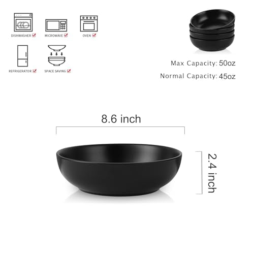 Selamica Ceramic Pasta Bowls 50 OZ, Large Salad Bowls for pasta, Matte Black - color: Matte Black, size: 8.6 Inch