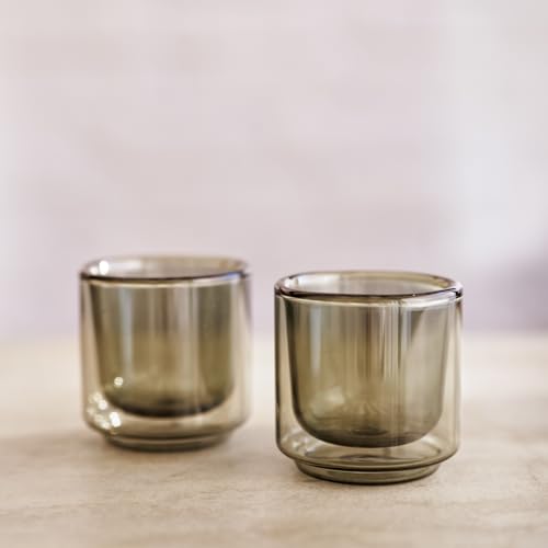 Terra Kaffe Fog Picco Espresso Glasses - 3 oz, Set of 2 | Double-walled borosilicate thermal insulated stackable coffee cups, heat-resistant clear glassware - color: Fog, size: 3 Ounces