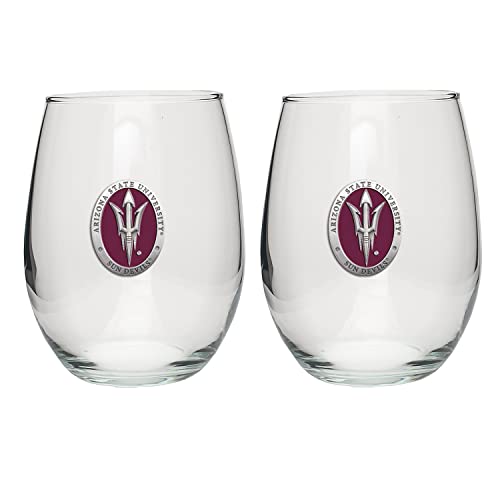Heritage Pewter Arizona State ASU Sun Devils Stemless Glass Goblets – Set of 2 | 15 OZ Goblet Wine Glasses | Expertly Crafted Pewter Glass - style: Arizona State Fork ER