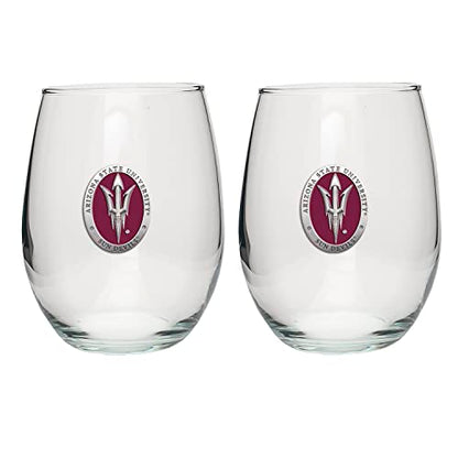 Heritage Pewter Arizona State ASU Sun Devils Stemless Glass Goblets – Set of 2 | 15 OZ Goblet Wine Glasses | Expertly Crafted Pewter Glass - style: Arizona State Fork ER