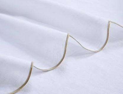 100% Pure Linen Scalloped Embroidery Rectangle Tablecloths 84Lx60W Inch for Dinners, Parties, Spring, Easter, Machine Washable, 6-8 Sets, 60''x84'', White(Edges-Gold) - color: White(edges-gold), size: 84" x 60" (Rectangular)