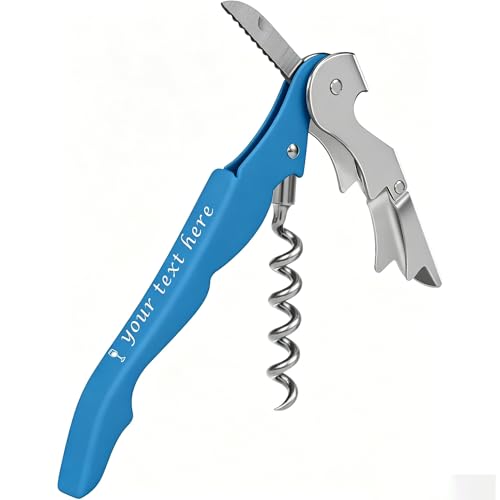 Custom Wine Bottle Opener, Stainless Steel Wine Key Corkscrew w/Foil Cutter | 5-20Pcs Double Hinged,Personalized Engraved Logo&Text,Gift for Servers,Sommeliers,Bartenders,Compact Travel Professional - color: Blue