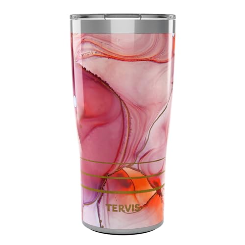 Tervis Traveler Inkreel - Apricot Swirl Triple Walled Insulated Tumbler Travel Cup Keeps Drinks Cold & Hot, 20oz, Stainless Steel | Thermos Travel Mug, Insulated, 18/8 Stainless, Quiet Base, BPA-Free, Dishwasher Safe, Fits Most Cupholders, Gifts under $50