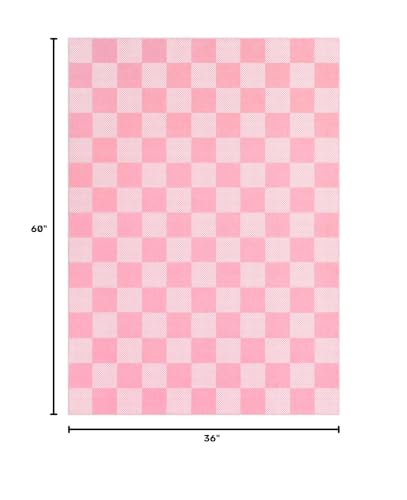 GarveeHome Checkered Pink 3x5 Washable Girls Rug Low-Pile Nursery Bedroom | Pink and White Small Area Rug for Bathroom Entryway Non-Slip Soft Stain Resistant Geometric Rugs TPE Backing - color: Blush Pink, size: 3' x 5' (Rectangular)
