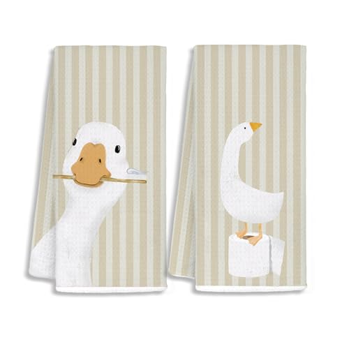 Kids Bathroom Decor, Goose Towels Bathroom Decor, Toddler Bathroom Towel, Cute Duck Green Farm Animal Dish Towels Gifts for Washroom Restroom 16x24 Inch Set of 2 - color: Goose-suge Green