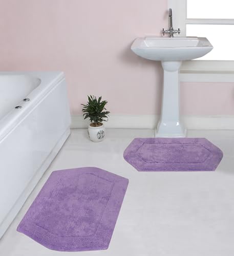 Home Weavers 100% Cotton Tufted Waterford Collection, Extra Soft and Absorbent Bath Rugs, Machine Washable Bath Mats for Bathroom, 2 Piece Set(M+L), Purple - color: Purple, size: 2 Piece Set(M+L)