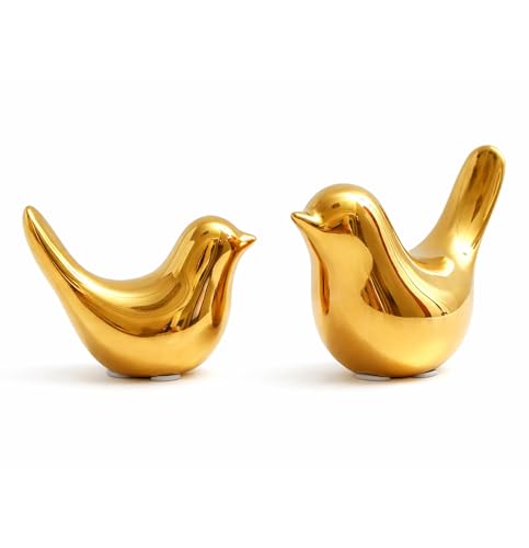 2 Pcs Ceramic Small Bird Figurines Modern Animal Statues for Home 、Room Decor and Bedroom Decor and Bookshelf Display (Gold) - color: Gold