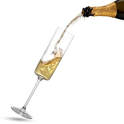JoyJolt Champagne Flutes, Claire Collection Crystal Champagne Glasses Set of 2, 5.7 Ounce Capacity, Exquisite Craftsmanship, Ideal for Home Bar, Special Occasions – Made in Europe - style: Champagne Flutes