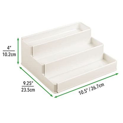 mDesign Plastic Expandable 3-Tier Shelf Rack Organizer - Storage for Bathroom Vanity, Cabinet, Cupboard, Drawer - Holds Medicine, Vitamins, Supplements, Cosmetics - Ligne Collection - Cream/Beige - color: Cream