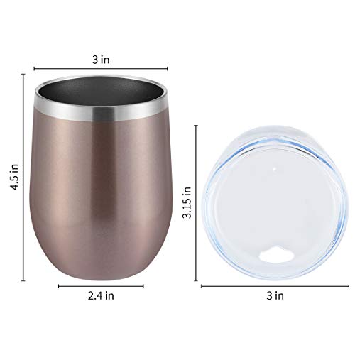 DOMICARE Stainless Steel Wine Tumbler Bulk with Lid, Personalized Rose Gold Insulated Tumblers Set, 12oz Travel Coffee Cups Pack of 4 - color: Rose Gold, size: 4 Count (Pack of 1)