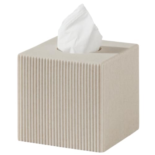Tissue Box Cover Square, Sandstone Look, Vertical Stripe Beige | Minimalist, Facial Tissue Holder, Cube Toilet Paper Holder, Decorative for Bathroom Kitchen Bedroom Living Room Office - color: Vertical Stripe Beige