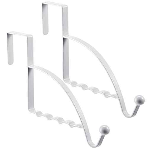 Hotop 2 Pcs Over The Door Hooks, Clothes Hanger, Over Door Hanger, White | Metal Rack for Coats Towels Hats Bag, Space Saving for Bedroom Bathroom Closet, Sturdy Mounted Hanging Storage Organizer Rack - color: White