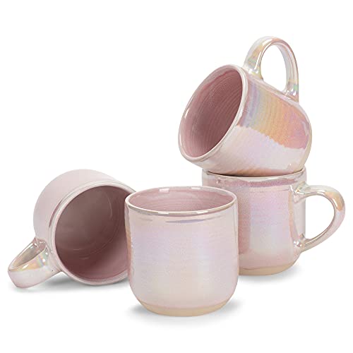 Elanze Designs Glossy Reactive Glaze Large 17 Fluid Ounce Everyday Kitchen Food Grade Ceramic Stoneware Coffee Mug Cup with Comfort Curved Handles, Set of 4, Rose Pink - color: Rose Pink