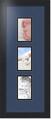 ArtToFrames Collage Photo Frame Double Mat with 3 - 3x5 Openings and Satin Black Frame - color: Midnight Blue, size: 3 - 3x5