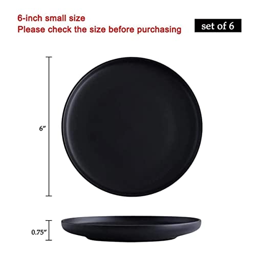 6 Inches Small Appetizer Plates Matte Porcelain, Elegant Mini Size Round Serving Plates for Dessert, Salad, Snacks, Set of 6 (Black)