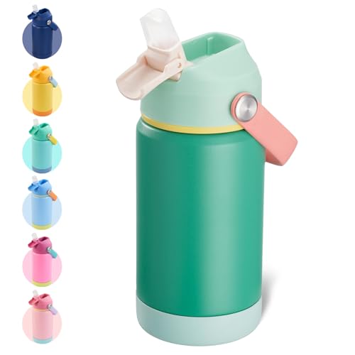 Kerilyn 12oz Water Bottle, Stainless Steel Insulated Water Bottle with Straws Leak-Proof, Water Cup Double Wall Vacuum, BPA Free, Grove - color: Grove
