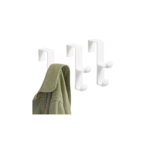 iDesign Over the Door Plastic Dual Hook Hanger for Coats, Jackets, Hats, Robes, Towels, Ideal for Bathroom, Bedroom, Mudroom, Set of 3, White | Over-the-Door Hanger, For Closet, For Bathroom, For Dorm - color: White, size: Set of 3