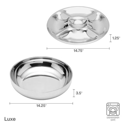 Mikasa Luxe 2-Piece Stainless Steel Chip and Dip Bowl Set, 14.25-Inch Serving Bowl with Coordinating Dip Bowl, Rust-Resistant, Dishwasher Safe, Elegant Entertaining Serveware