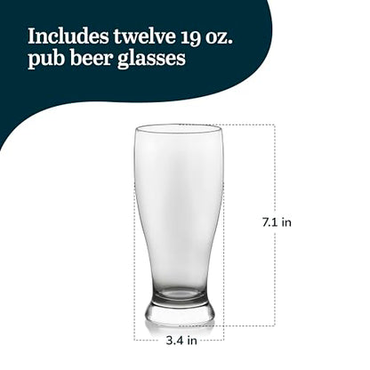 Libbey Classic Pub Beer Glasses Party Pack, Stackable, Modern Bar Glassware Set of 12, Large All Purpose Pint Beer Glasses for Stouts, Ales and More - color: Pub 12