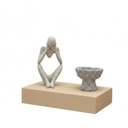 Modern Abstract Resin Human Figure Sculpture, Beige Minimalist Art Statue for Home Office Desk Shelf Decor - size: 7.87 x 2.95 x 11.02 in