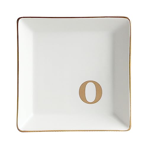 COLLECTIVE HOME - Ceramic Jewelry Tray, Monogram Decorative Trinket Dish for Rings Earrings Necklaces Bracelet Watch Keys, Birthday Mother's Day Christmas Gift for Women, 4" x 4" (O) - color: O