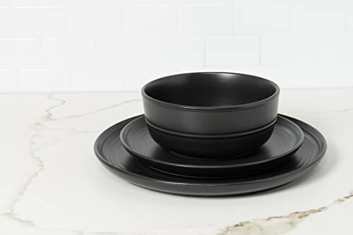Double Line 10.5" Dinner Plate, Set of 6, Matte Black - color: Matte Black, size: Dinner Plate