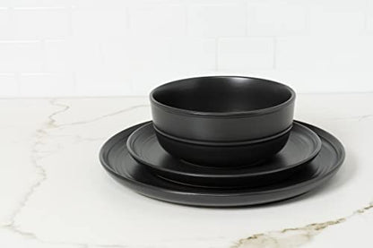 Double Line 10.5" Dinner Plate, Set of 6, Matte Black - color: Matte Black, size: Dinner Plate