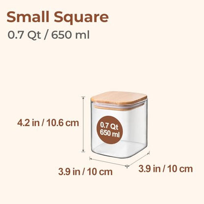 ComSaf Square Glass Containers with Lids 0.7 Qt, Set of 6 Pantry Galss Jars | Glass Storage Containers with Lids, Small Canisters, Spice Jar, Bamboo Lid with Silicone Seal, Size For Subpackage, BPA Free - size: 0.7Qt*4