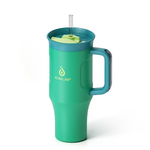 Ideus 32 oz Tumbler with Handle and Straw, 100% Leak Proof Dual Wall Vacuum Insulated Stainless Steel Travel Mug, Cup Holder Friendly, Olive Green - color: Olive Green